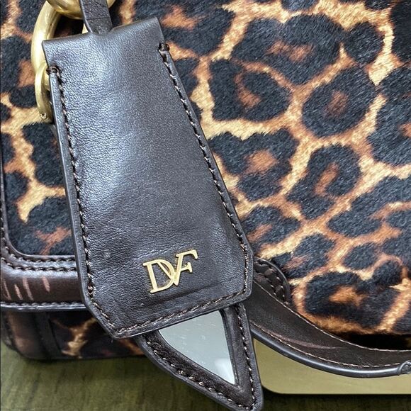 Diane Von Furstenberg Brown and Gold Shoulder Bag with Leopard Print Calf Hair - Picture 6 of 16